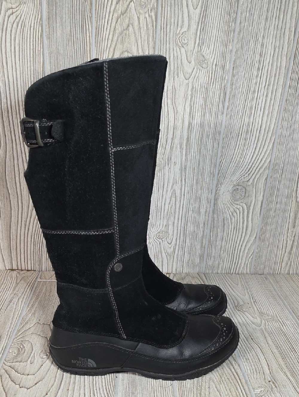 The North Face Anna Purna Tall Black Suede Leather Boots Womens Size 8.5 - Picture 2 of 16